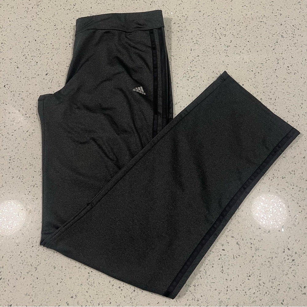 ADIDAS Gray w Black Side Stripes Climalite Track Sweatpants Size Medium